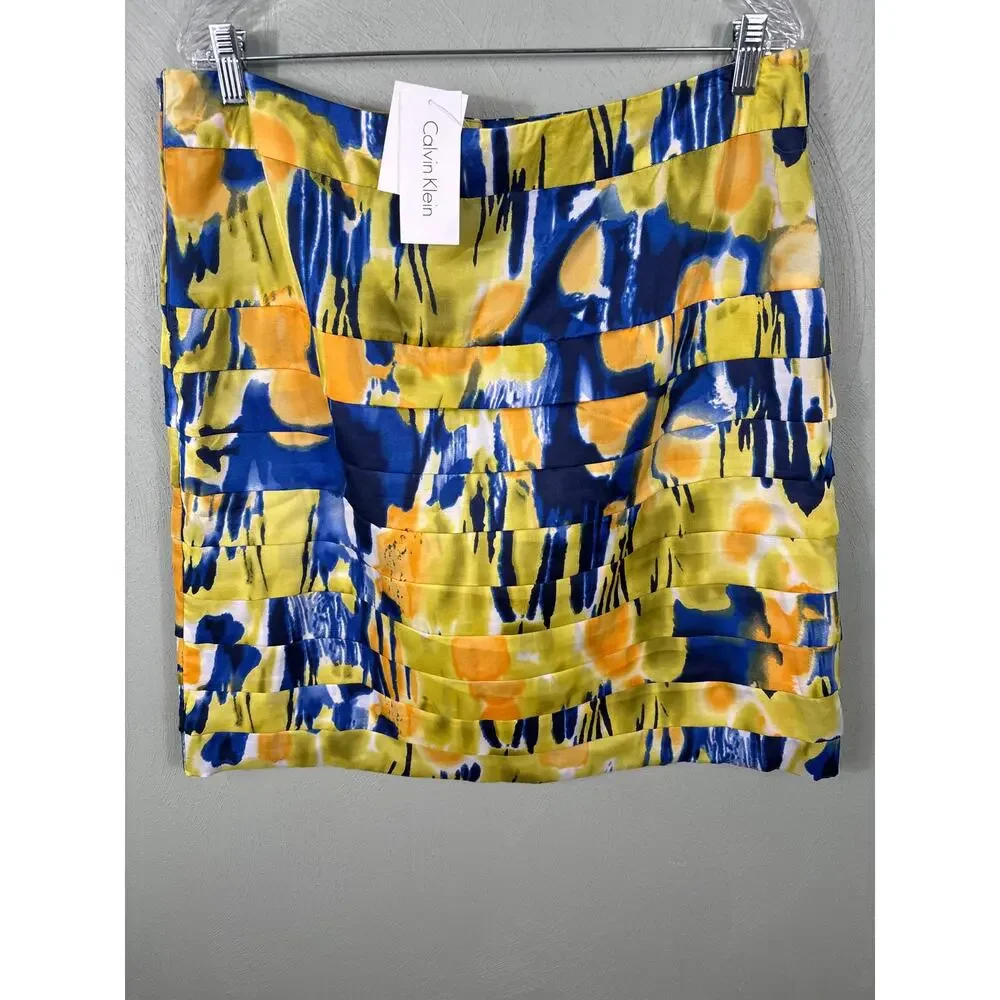 Calvin Klein Women's Size 16 Multicolor Abstract Graphic Tiered Pencil Skirt NWT
